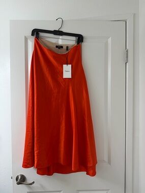 Theory Bright Orange High-Low Satin Skirt